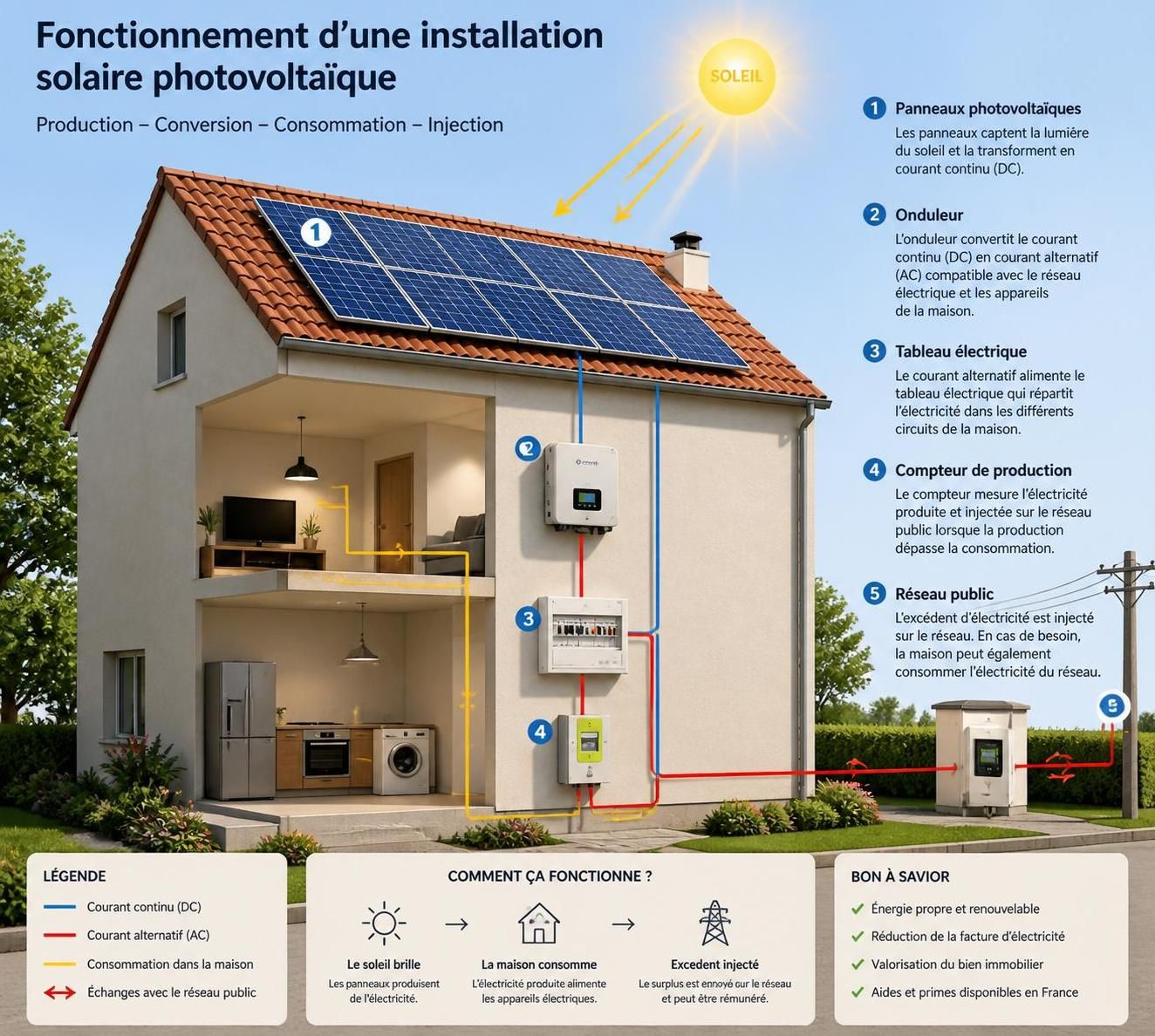 découvrez de manière simple et claire comment les panneaux solaires convertissent l'énergie du soleil en électricité, une solution écologique et durable pour votre maison.