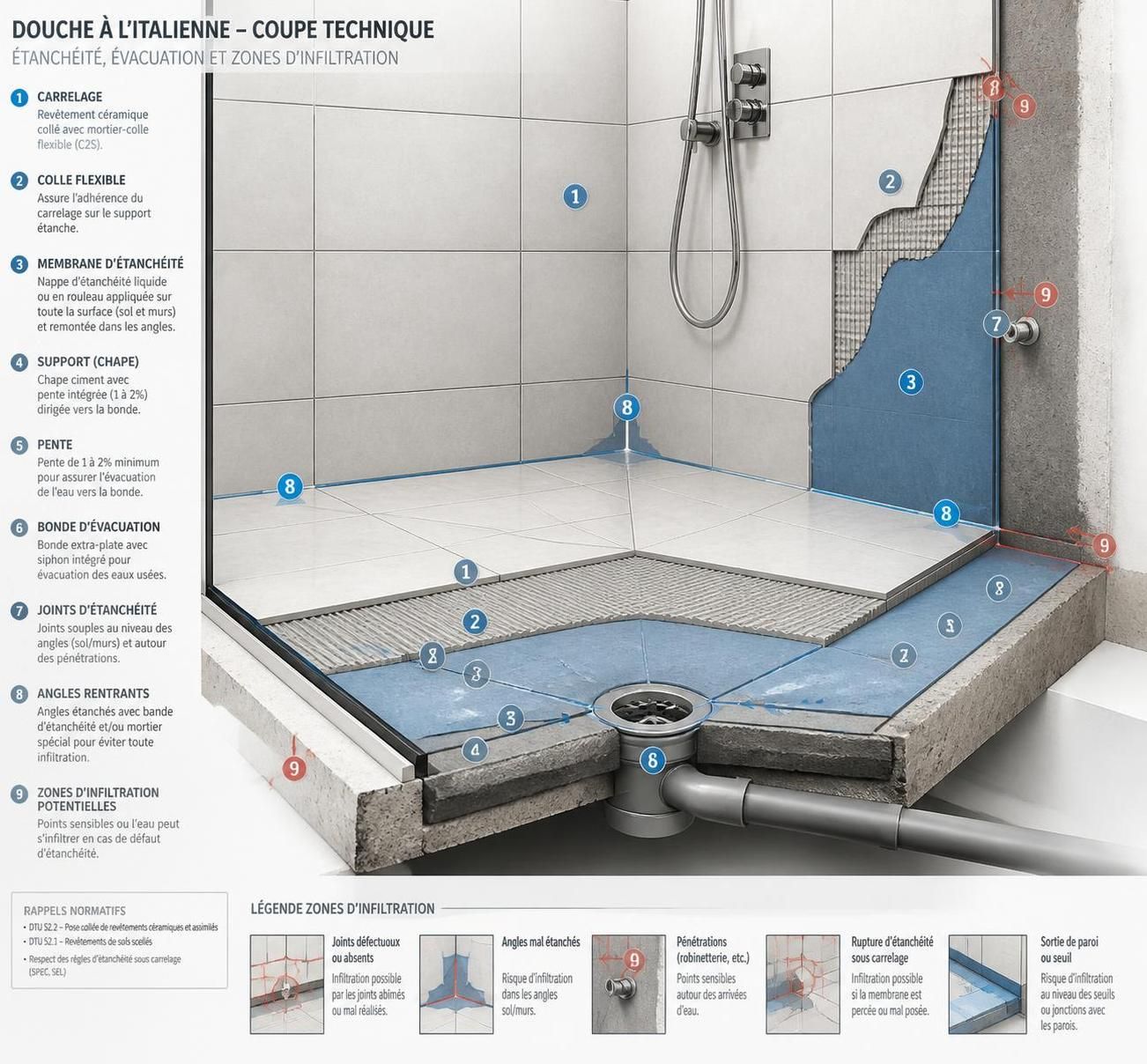 découvrez les causes courantes du décollement de l'étanchéité sous carrelage dans une douche italienne et apprenez comment y remédier pour garantir une parfaite étanchéité.