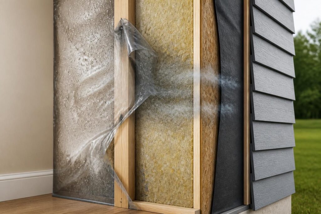 découvrez comment une installation incorrecte d'une membrane pare-vapeur peut entraîner des problèmes de condensation et affecter l'isolation de votre habitat.