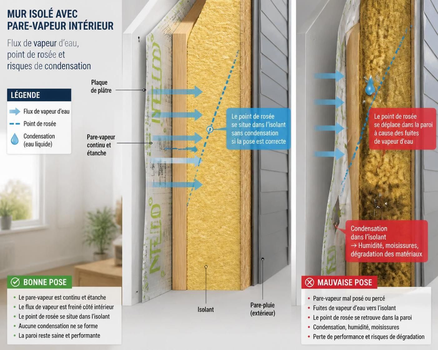 découvrez pourquoi une mauvaise installation d'une membrane pare-vapeur peut entraîner de la condensation et comment l'éviter pour garantir une isolation efficace.