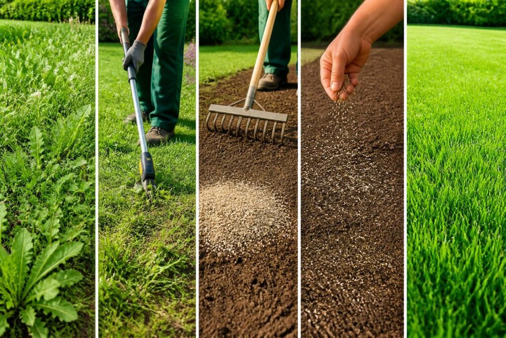 découvrez notre guide complet en 5 étapes clés pour rénover efficacement une pelouse envahie par les mauvaises herbes et retrouver un gazon sain et verdoyant.